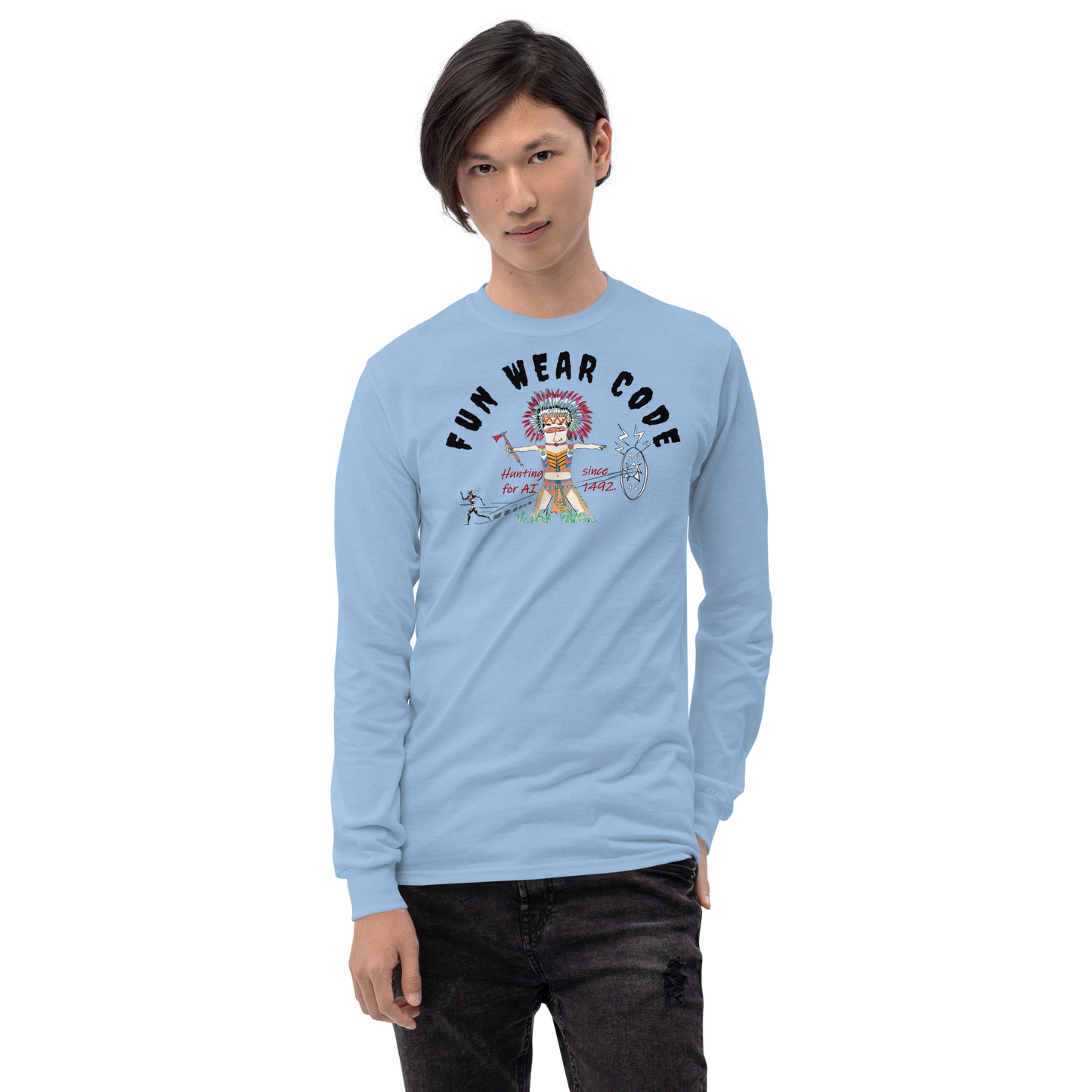 Sudadera acogedora de manga larga – Edición especial con estampado indio americano | FunWearCode
