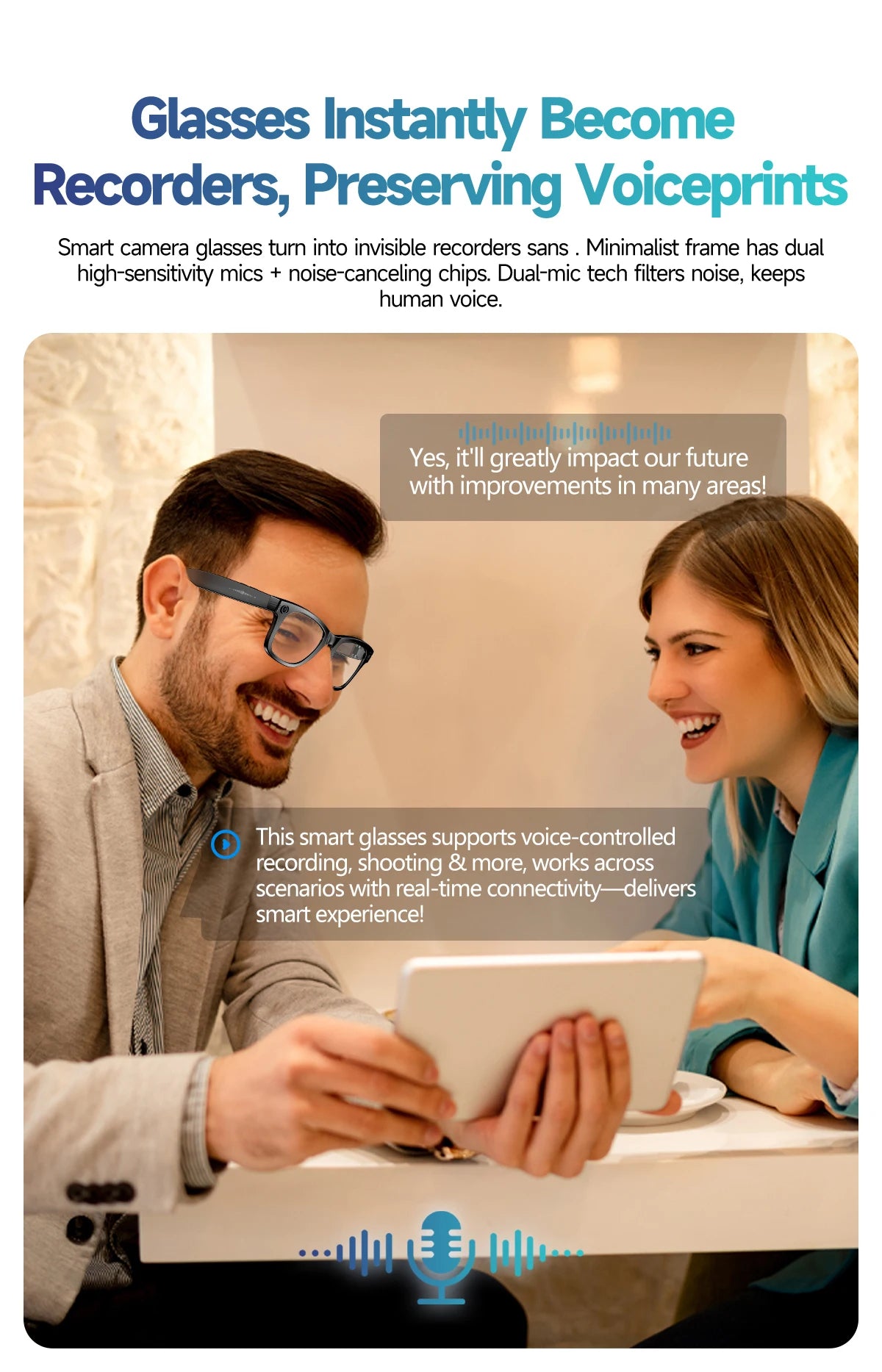 Lunettes intelligentes améliorées unisexe – Caméra, vidéo, interaction IA, traduction, appel Bluetooth | Sélection FunWearCode