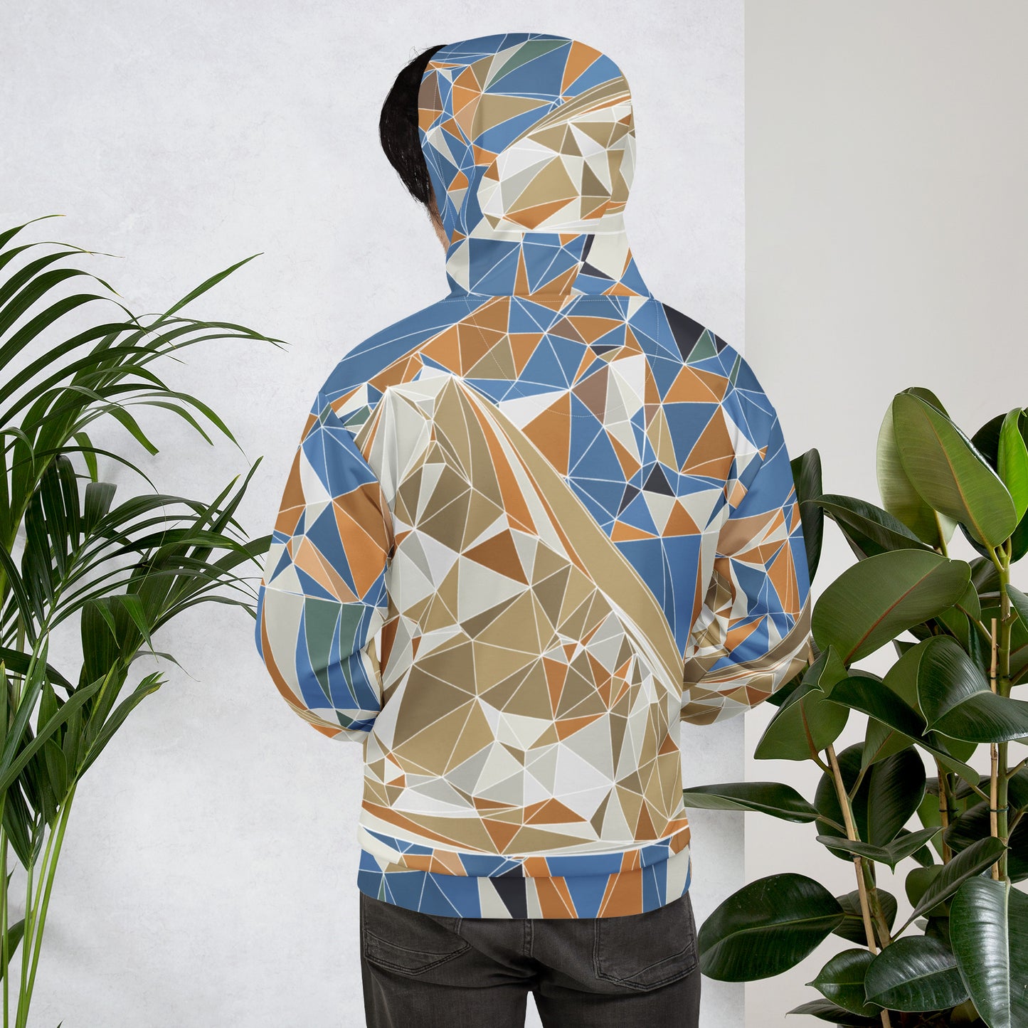 Unisex All-Over Print Recycled Hoodie - Polygonal Geometric Mount Fuji Design | FunWearCode