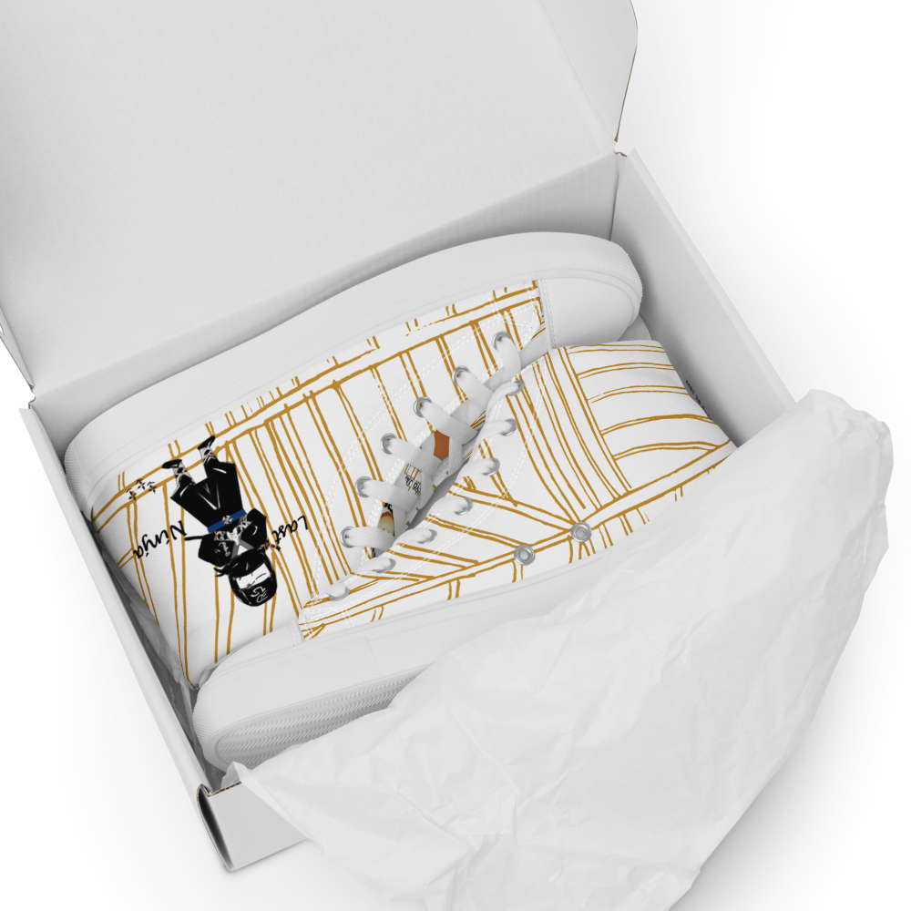 Zapatillas altas de lona para hombre | Diseño Last Ninja (franja amarilla) | Funwearcode