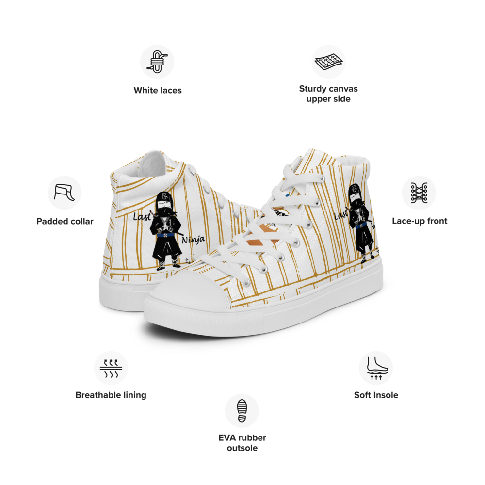 Zapatillas altas de lona para hombre | Diseño Last Ninja (franja amarilla) | Funwearcode