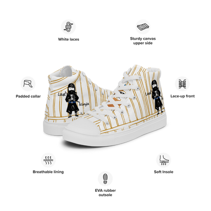 Zapatillas altas de lona para hombre | Diseño Last Ninja (franja amarilla) | Funwearcode