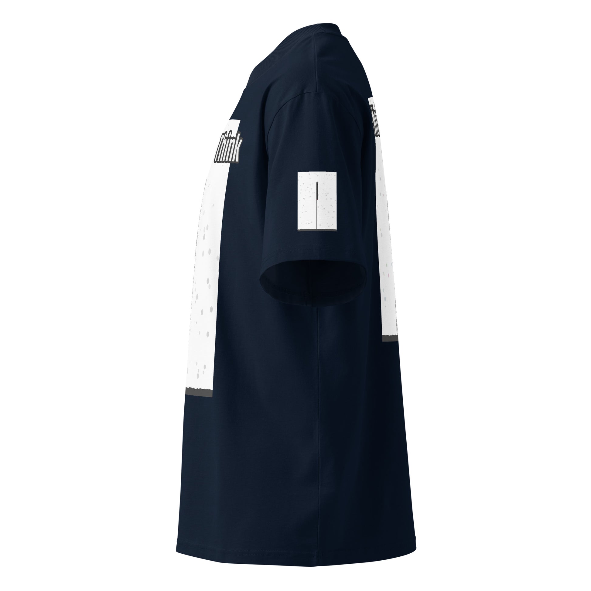 Navy blue sports jersey with white accents on a white background