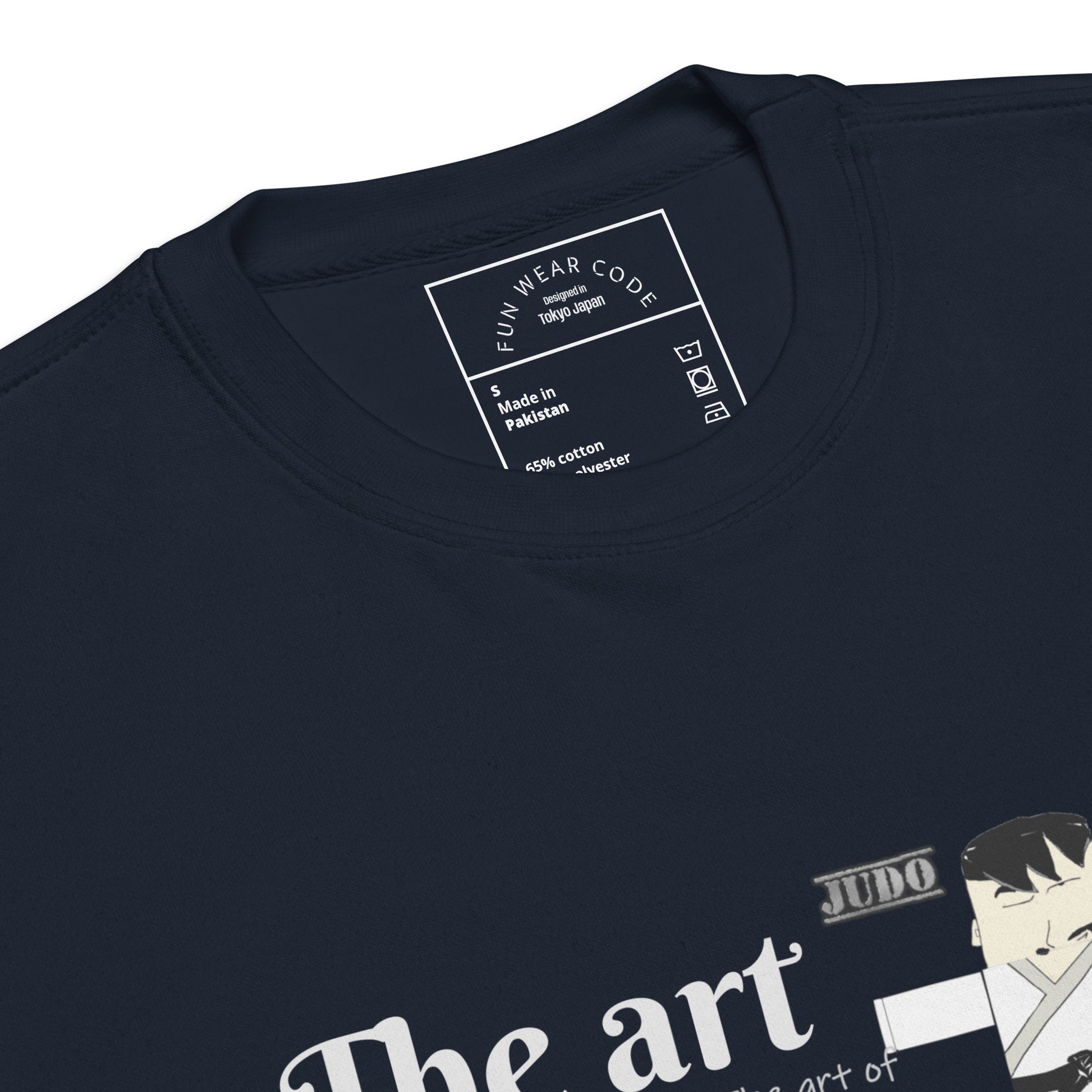 Black 'Fun Wear Code' brand sweatshirt with a label and graphic design on a white background